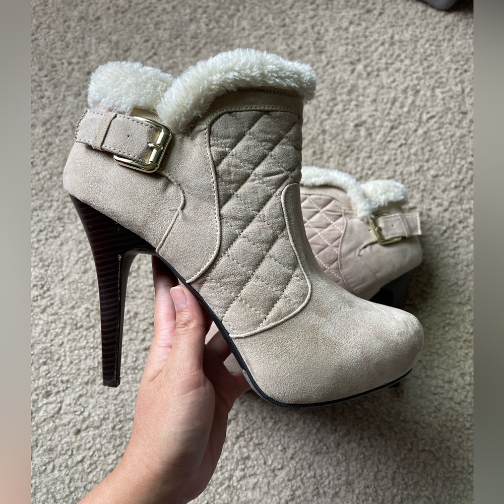 Madeline girl platform ankle boots fur trim quilted design
